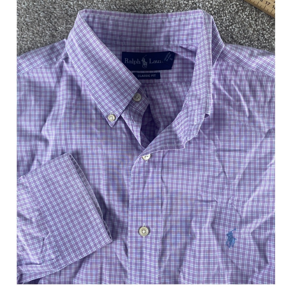 Polo Ralph Lauren Classic Plaid Button Down Shirt Purple Mens XL-17 Blue Pony
